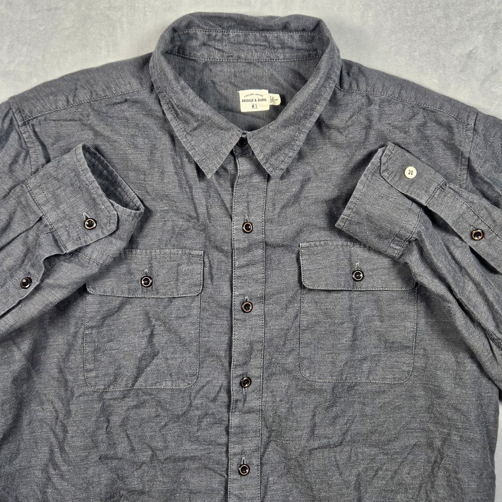 Bridge & Burn Button Up Shirt Mens Large Gray Long Sleeve Cotton Pockets